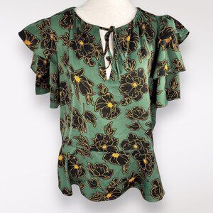 Who What Wear Green Floral Blouse